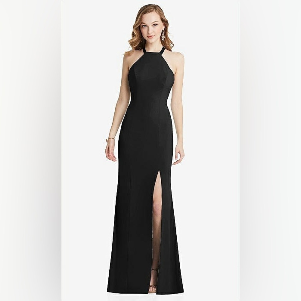 High-Neck Halter Dress with Twist Criss Cross Back in Black